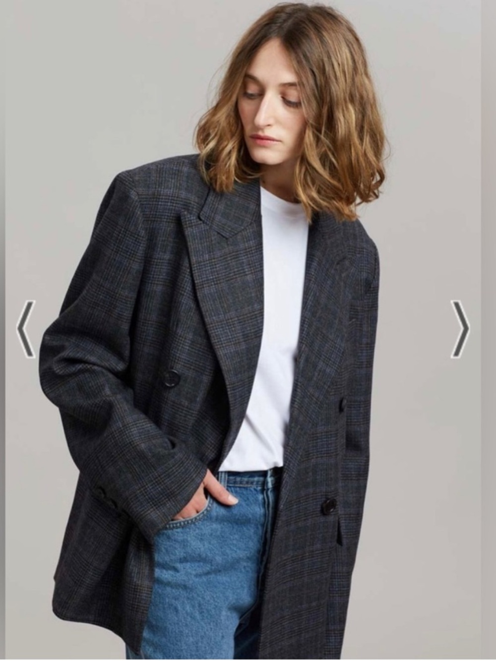 The Frankie Shop C’Noir Danae Check Oversized Double Breasted Blazer One Size - Picture 2 of 9
